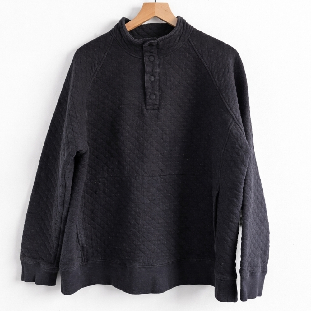 Eddie Bauer Quilted Pullover Sweatshirt Men's XL Dark Gray Snap Mock Neck Casual